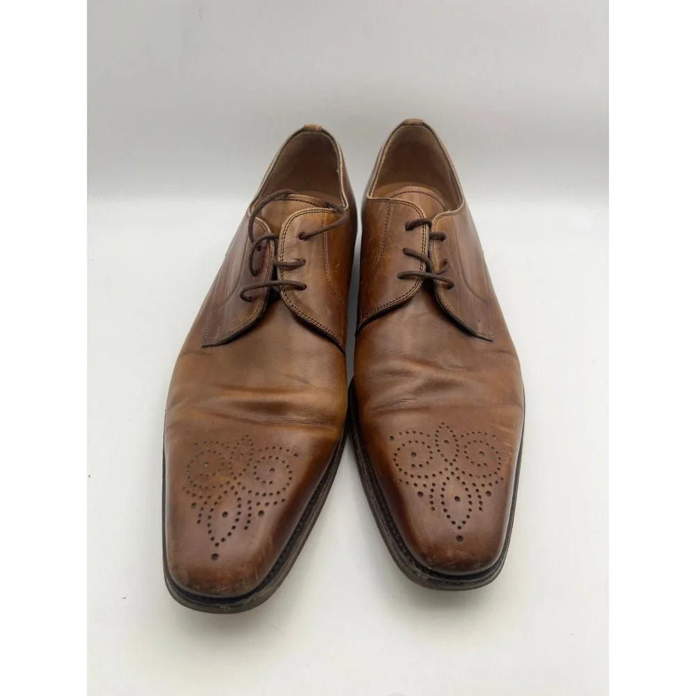 Magnanni Mens Brown Leather Medallion Toe Derby Dress Shoes 18199 Size 12